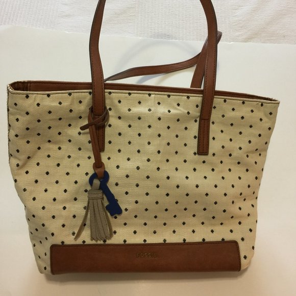 FOSSIL CANVAS TOTE WITH LEATHER TRIM - Picture 1 of 5